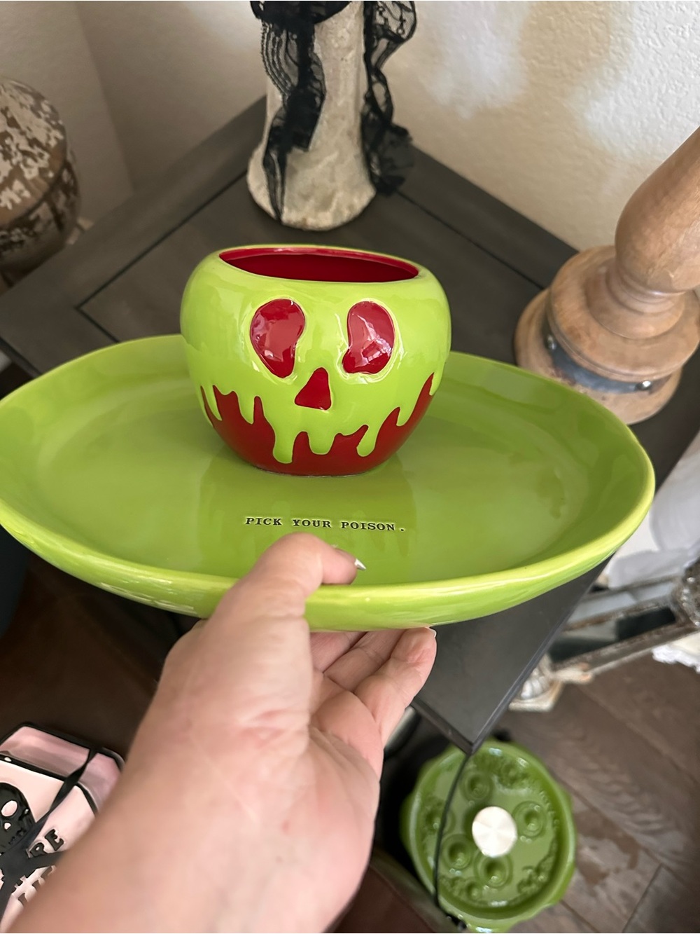 Rare!!! Disney poison apple green Bowl - platter Only One!